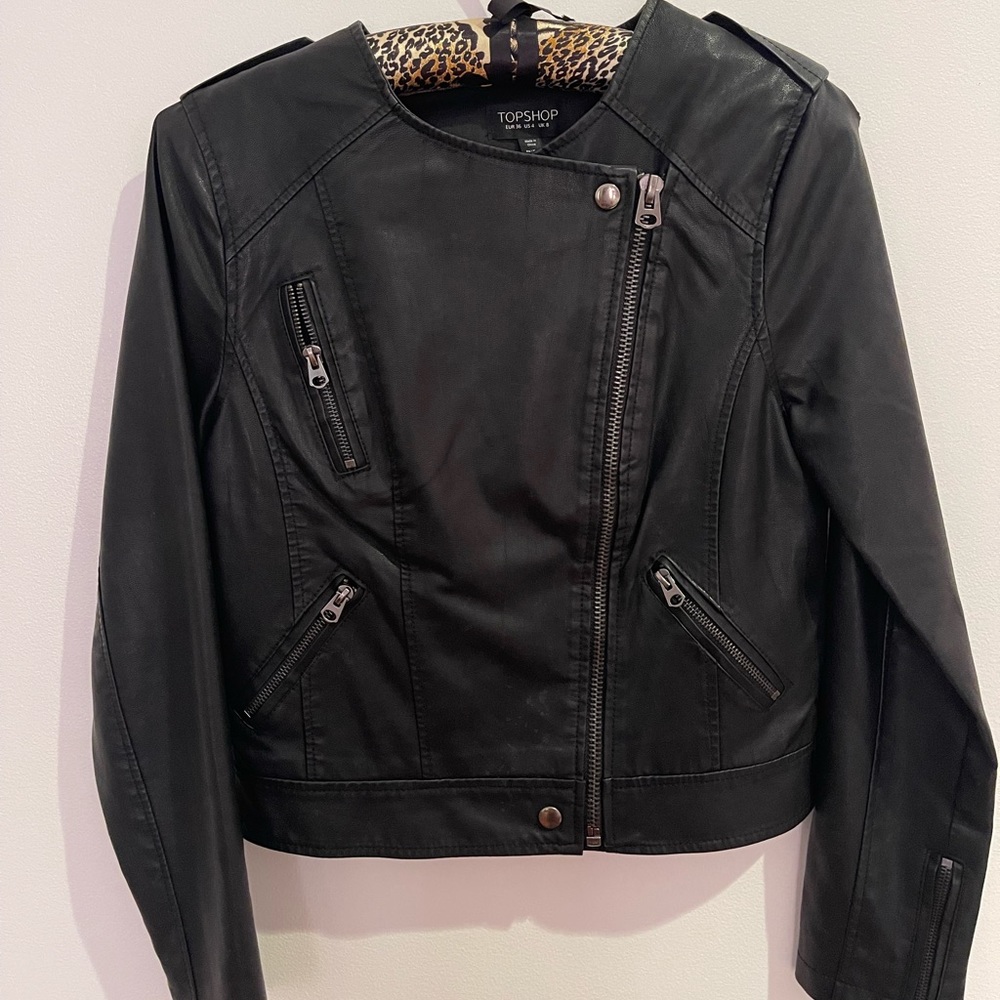 Black Topshop Biker Jacket US Size: 4